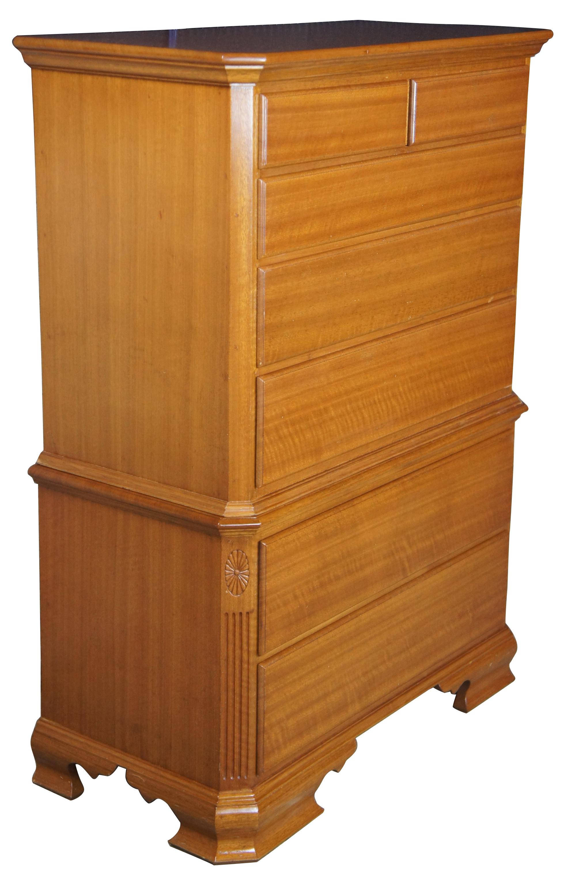 Early American style solid mahogany chest on chest highboy dresser 40
