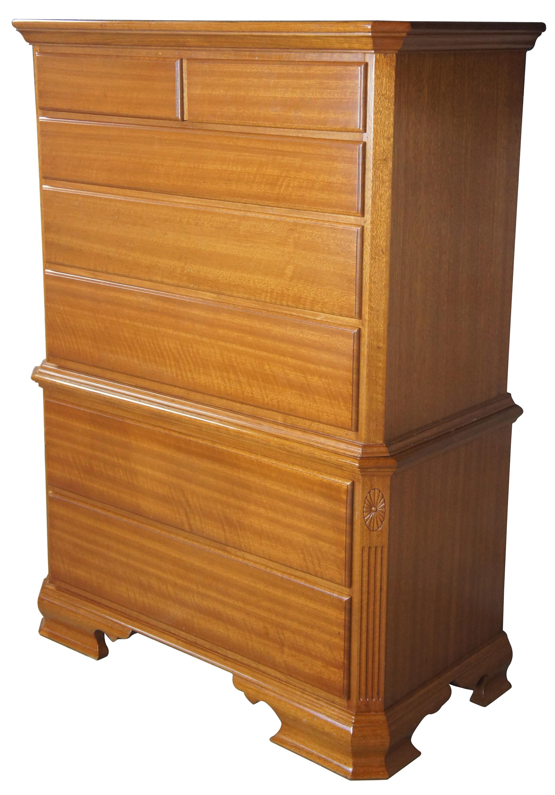 Georgian Early American Style Solid Mahogany Chest on Chest Highboy Dresser