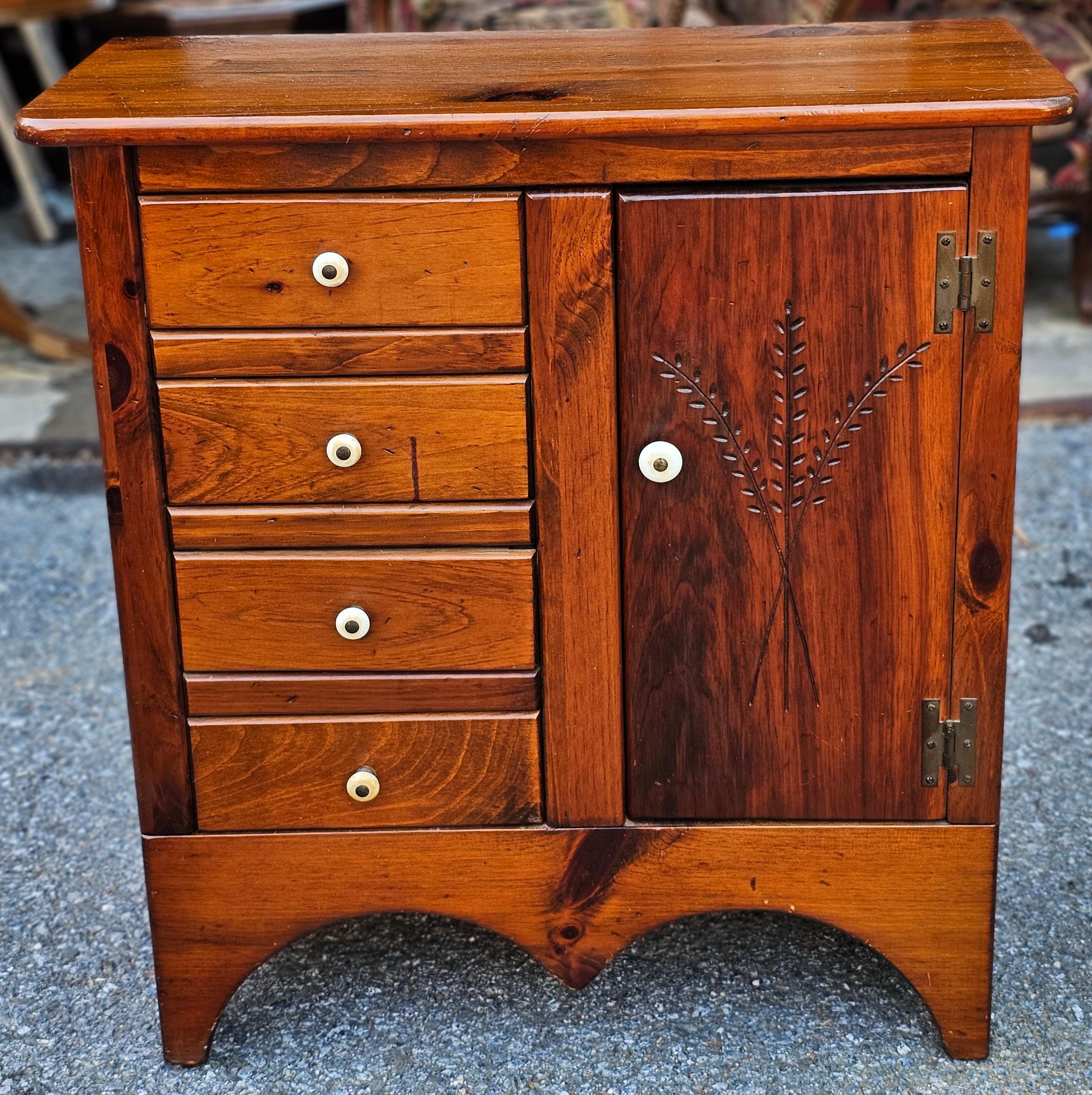 Early American Style Stained Pine Side Chest Cabinet.
Measures 29.5