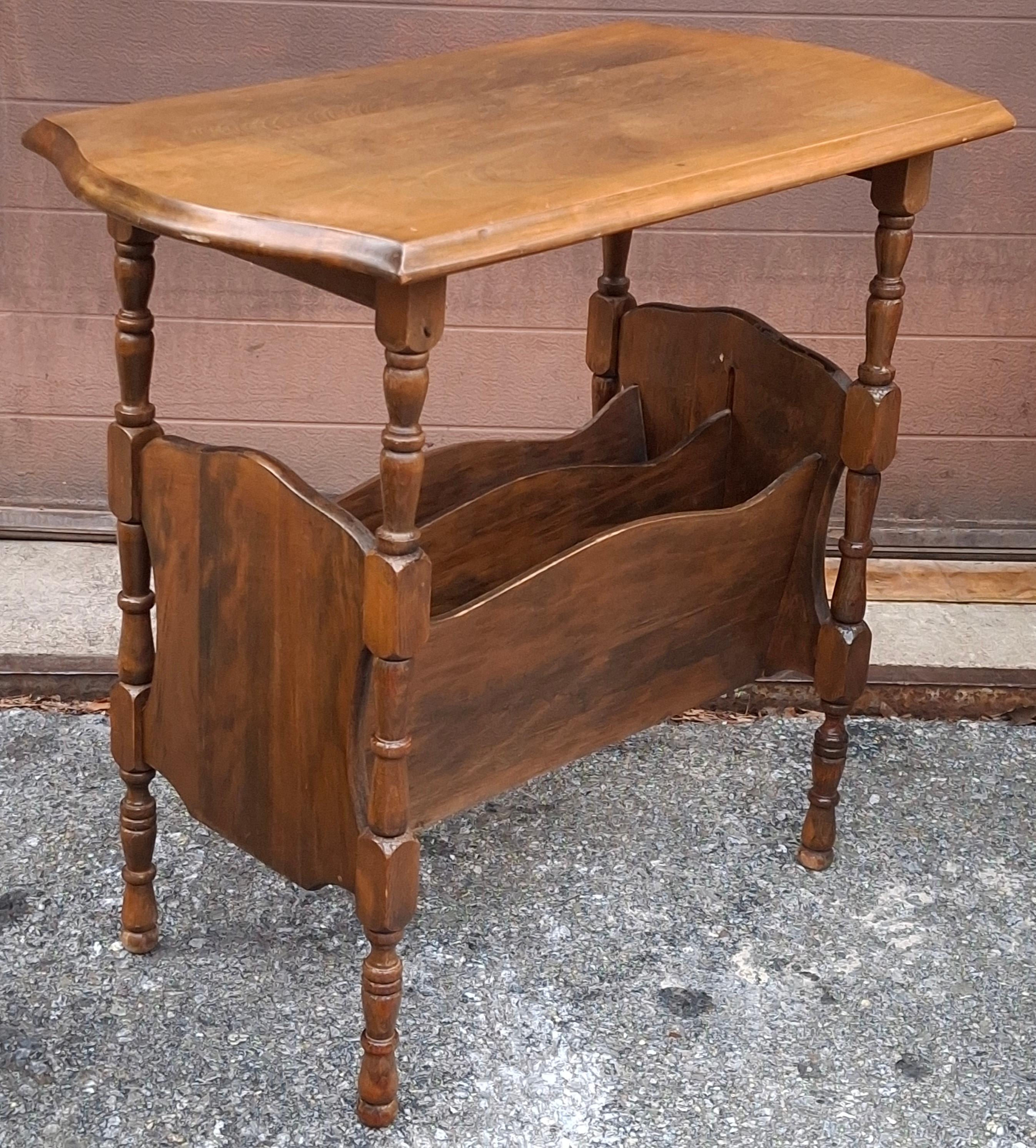 Early American Style Walnut Magazine Rack Side Table For Sale at