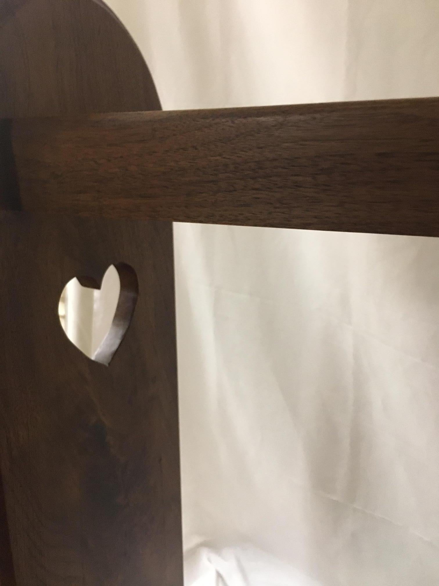 Early American Style Walnut Quilt Rack with Heart Motif For Sale 1