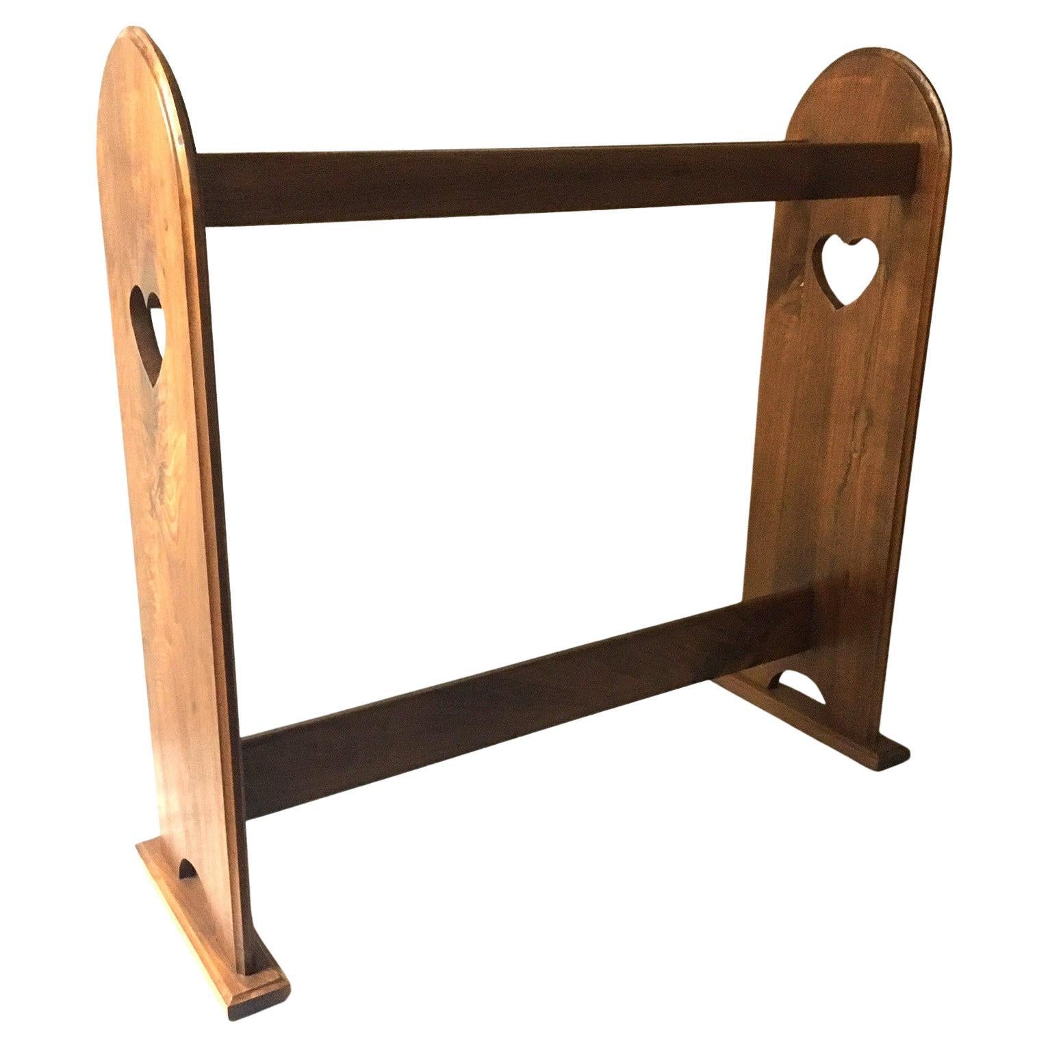 Early American Style Walnut Quilt Rack with Heart Motif For Sale