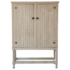 Antique Early American Tan Painted Two Door Cupboard on Legs