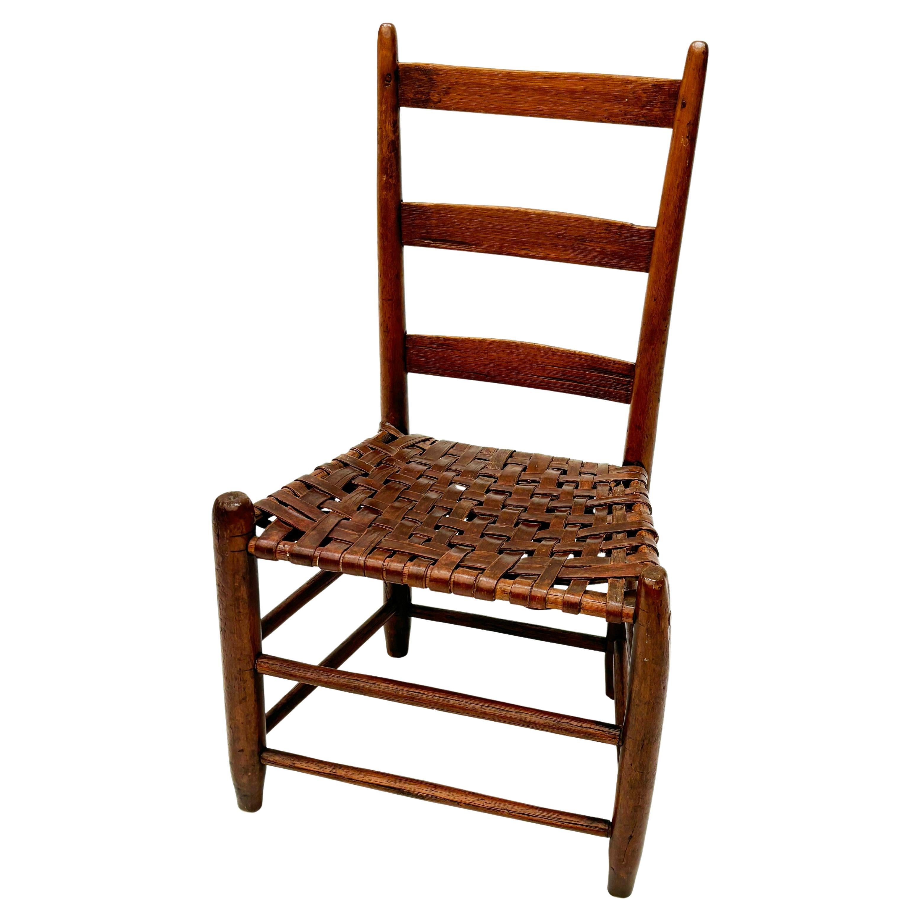 Early American Three-slat Ladder-back Chair with Splint Weave Seat