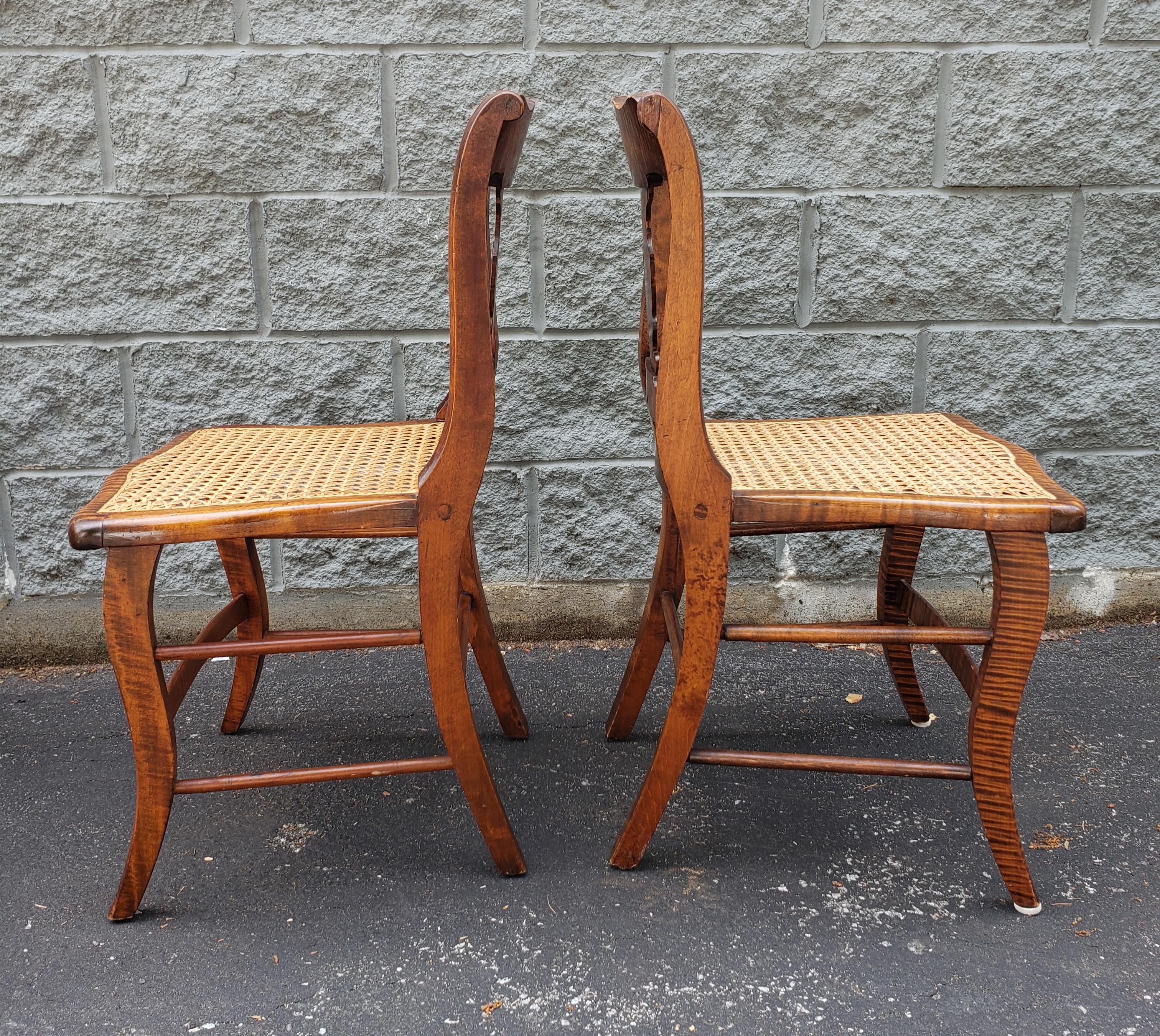 Early American Tiger Wood and Cane Seat Chairs, Set of 4 For Sale 4