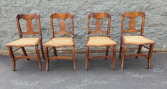Early American Tiger Wood and Cane Seat Chairs, Set of 4