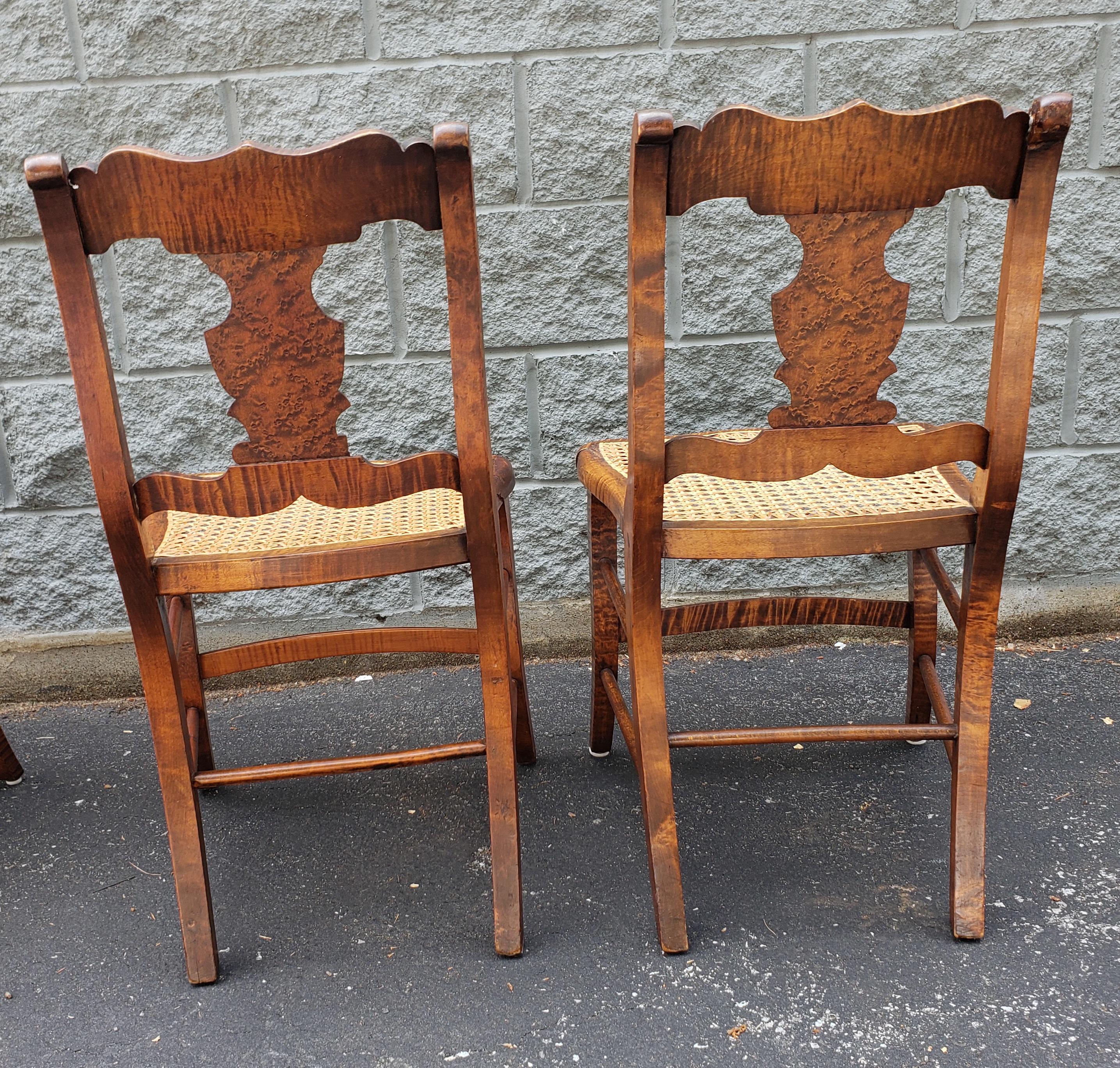 Early American Tiger Wood and Cane Seat Chairs, Set of 4 For Sale 2