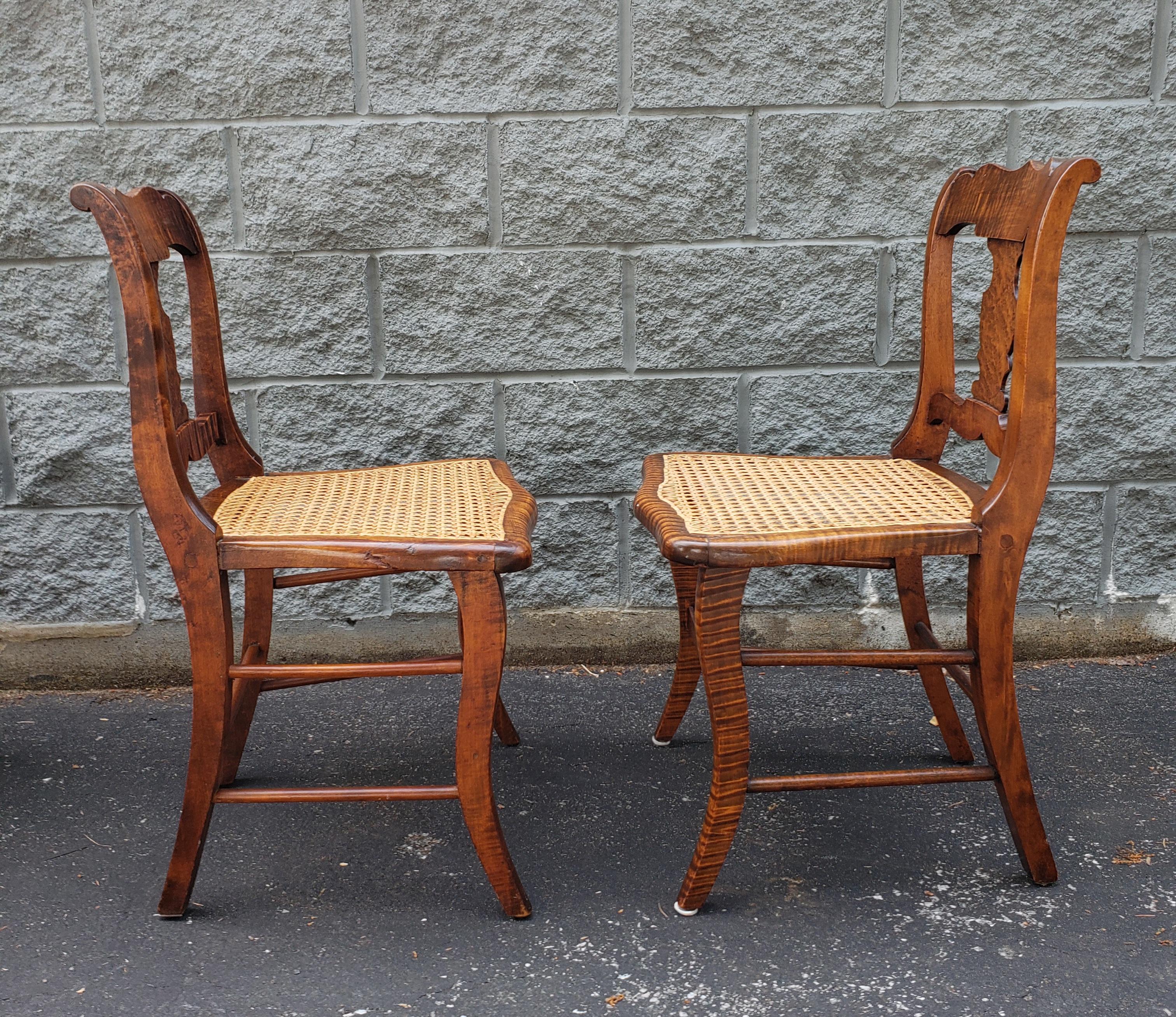 Early American Tiger Wood and Cane Seat Chairs, Set of 4 For Sale 3
