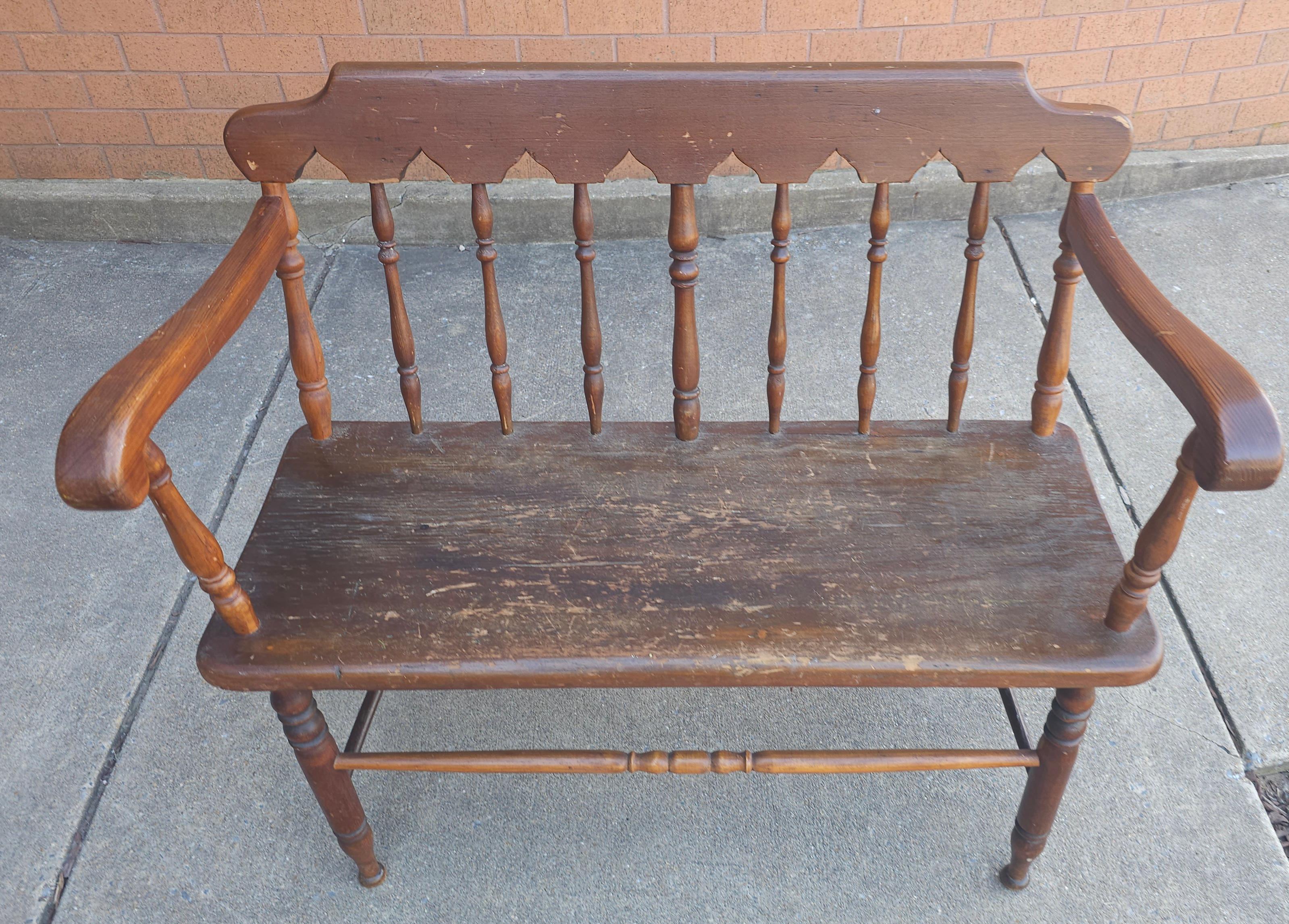 Hardwood Early American Two Seater Setteee Bench For Sale