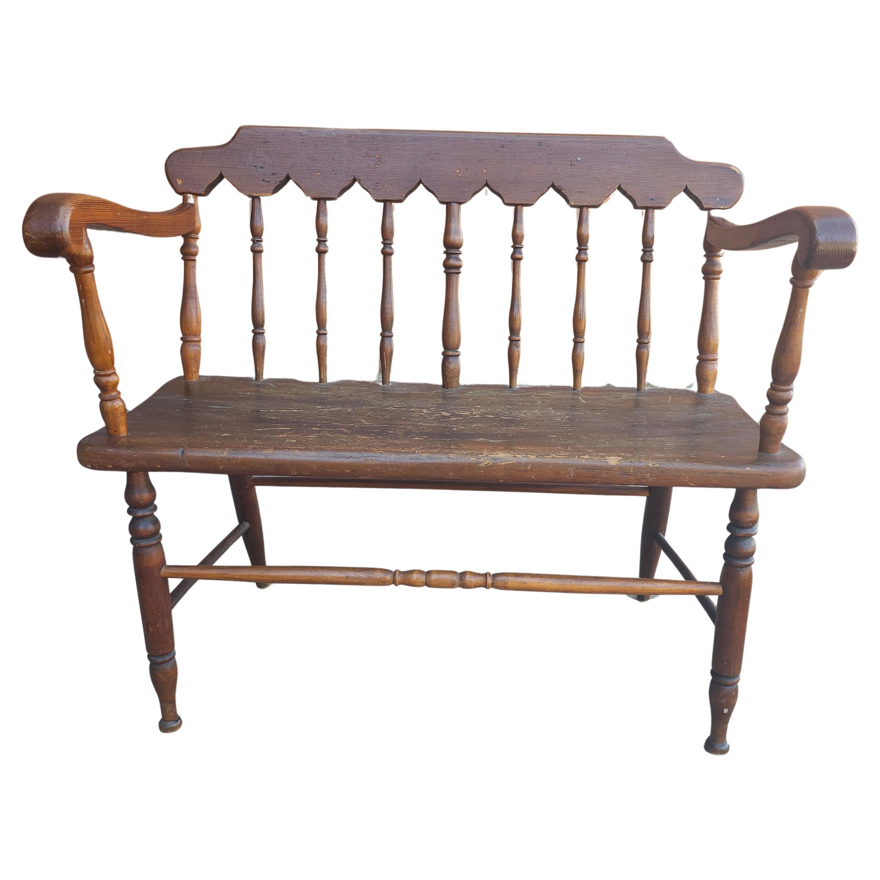 American Colonial Early American Two Seater Setteee Bench For Sale
