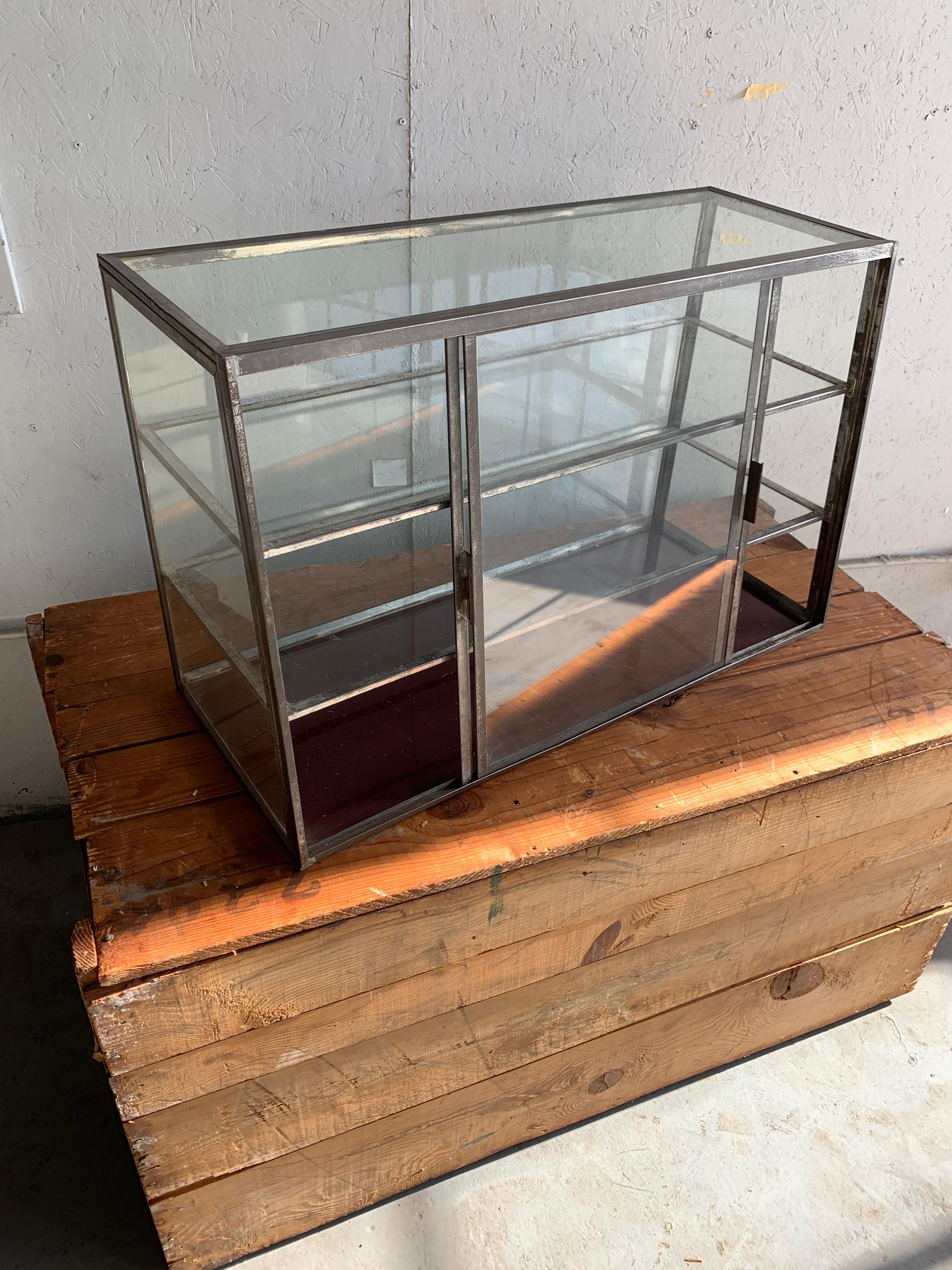 Early American Vintage Two-Tier Sheet Metal Table Top Shop Display Case 10