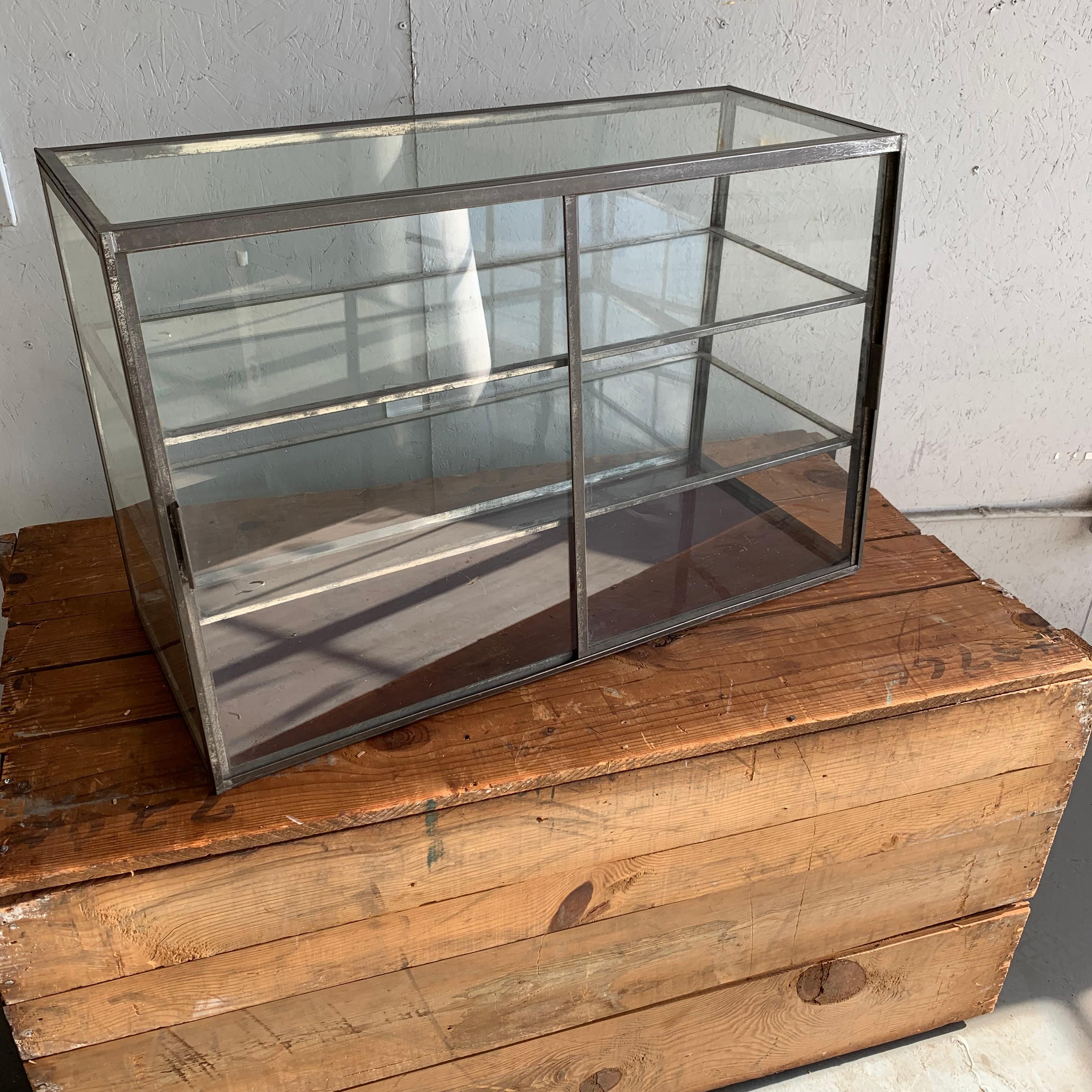 Early American Vintage Two-Tier Sheet Metal Table Top Shop Display Case 13