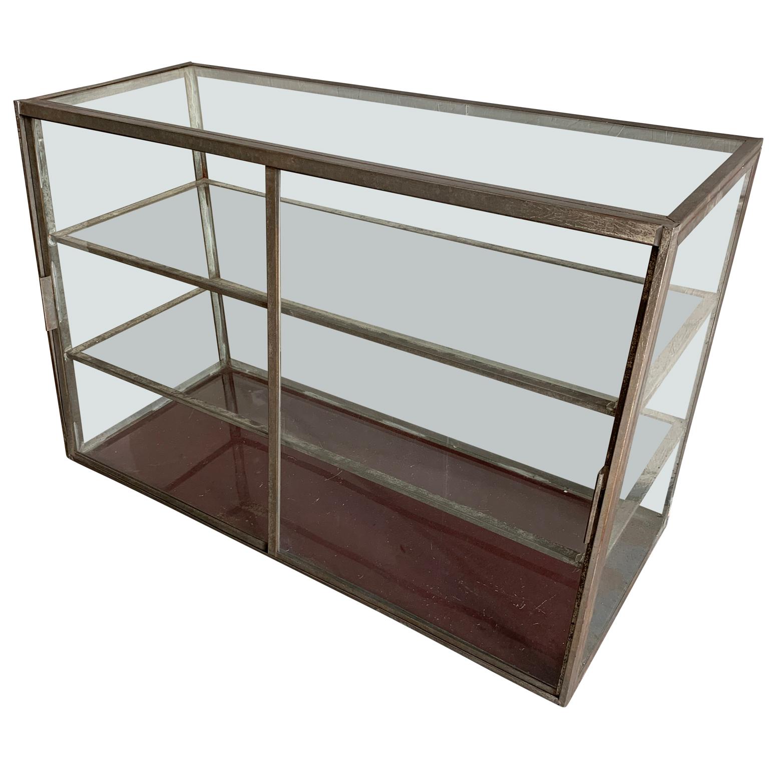 Early American Vintage Two-Tier Sheet Metal Table Top Shop Display Case In Good Condition In Haddonfield, NJ