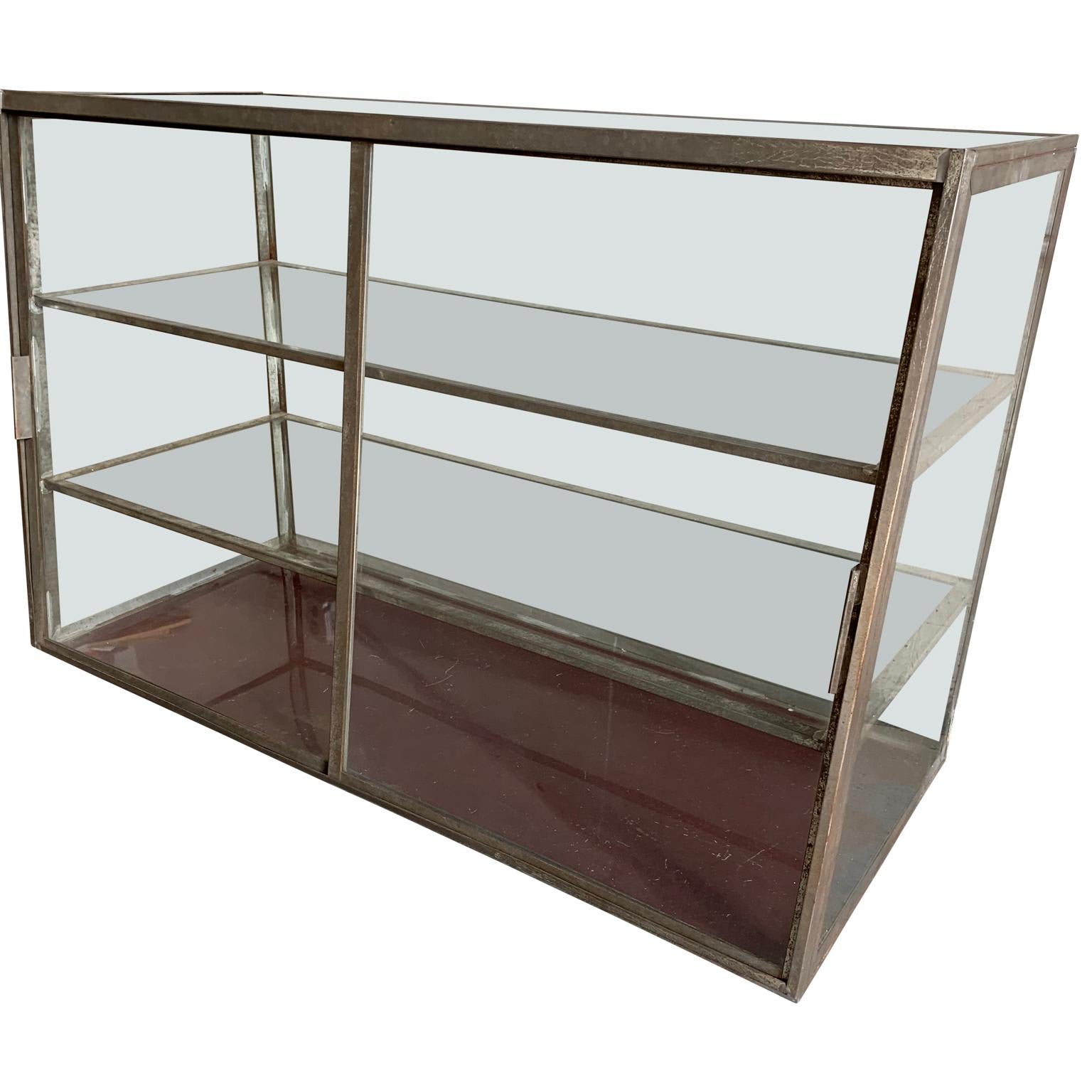 20th Century Early American Vintage Two-Tier Sheet Metal Table Top Shop Display Case