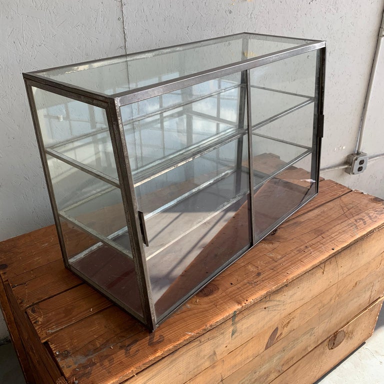 Early American Vintage TwoTier Sheet Metal Table Top Shop Display Case