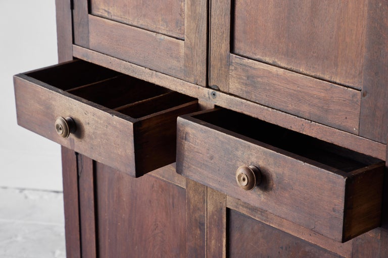 Early American Walnut Cupboard with Four Doors and Two Drawers at 1stDibs