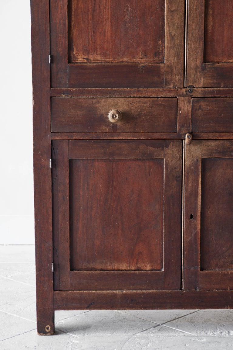 Early American Walnut Cupboard with Four Doors and Two Drawers at 1stDibs