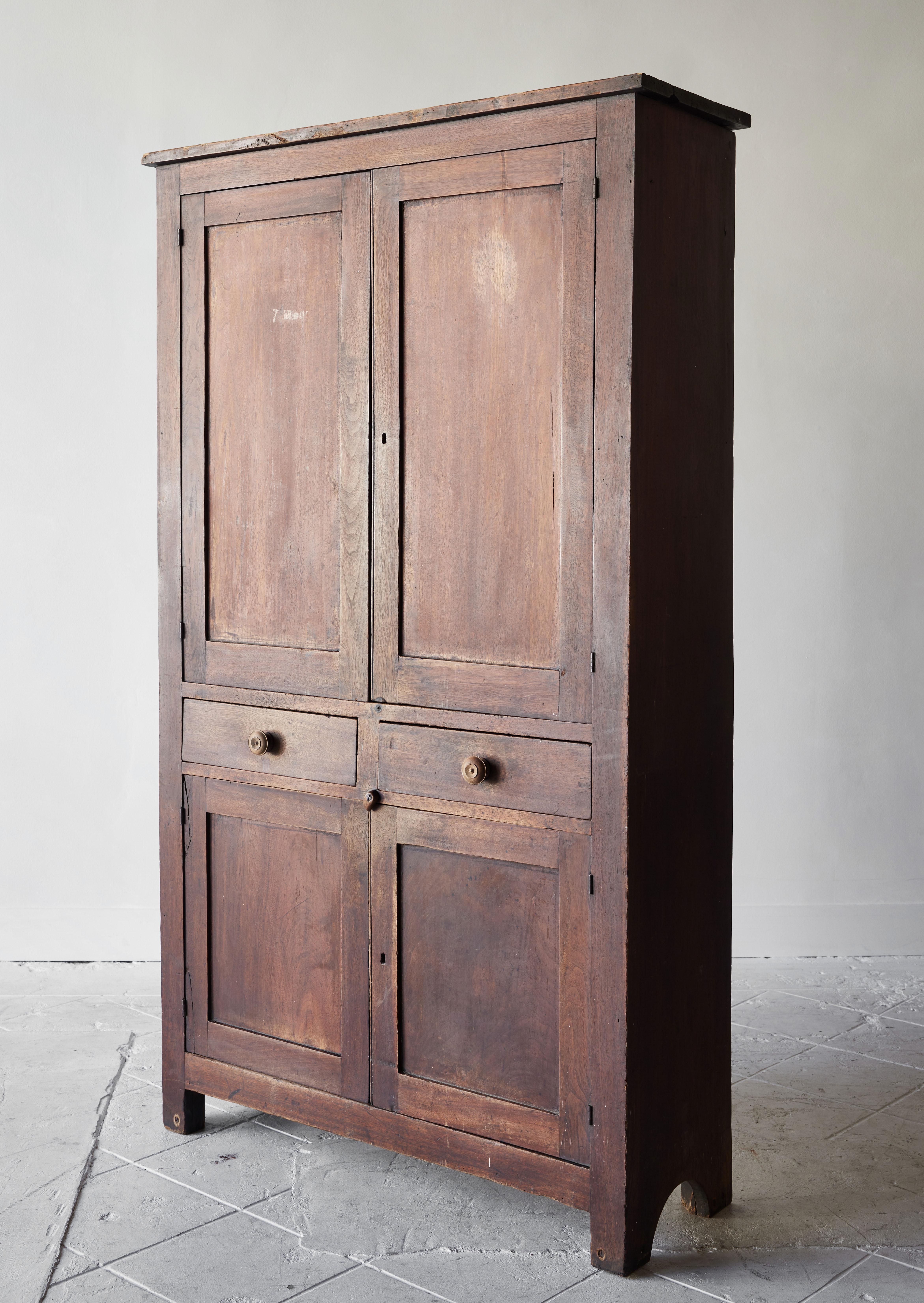 Early American Walnut Cupboard with Four Doors and Two Drawers 1