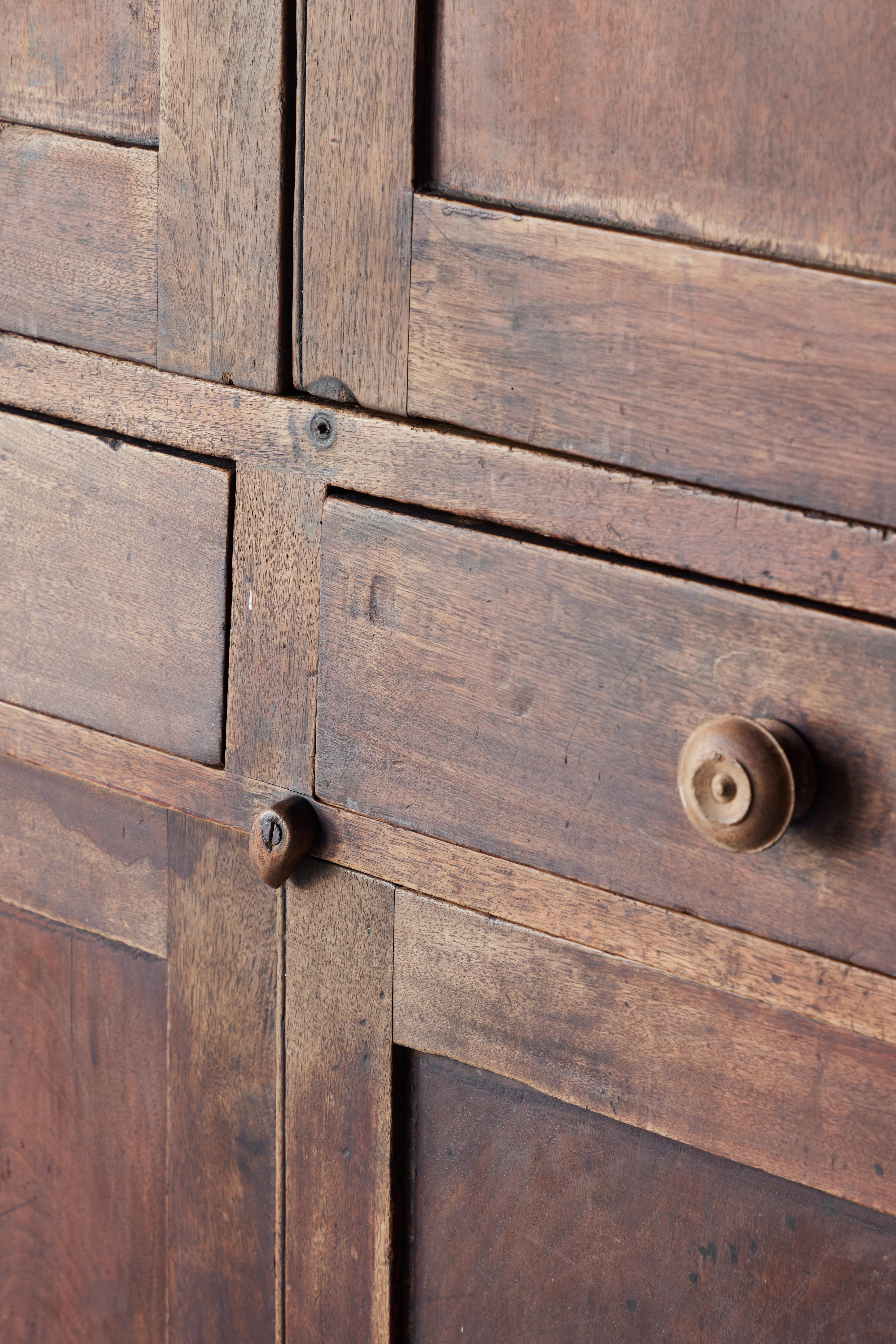 Early American Walnut Cupboard with Four Doors and Two Drawers 2