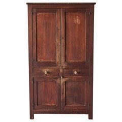 Early American Walnut Cupboard with Four Doors and Two Drawers