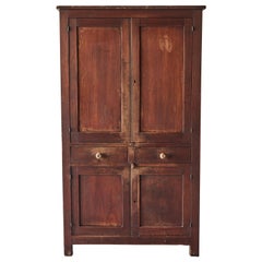 Early American Walnut Cupboard with Four Doors and Two Drawers
