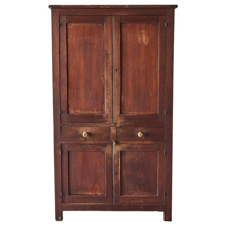 Early American Walnut Cupboard with Four Doors and Two Drawers at 1stDibs