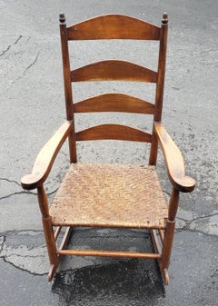 Early American Walnut Ladder Back Rocking Chair w/ Double Sided Split Reed Seat