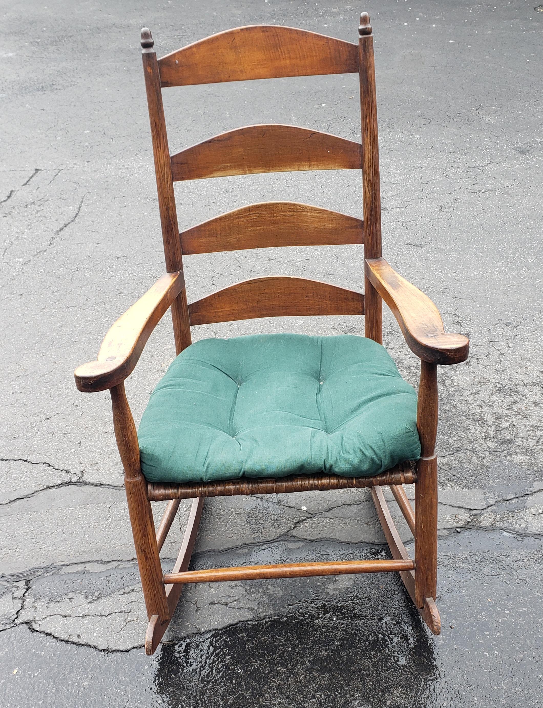 Native American Early American Walnut Ladder Back Rocking Chair w/ Double Sided Split Reed Seat For Sale
