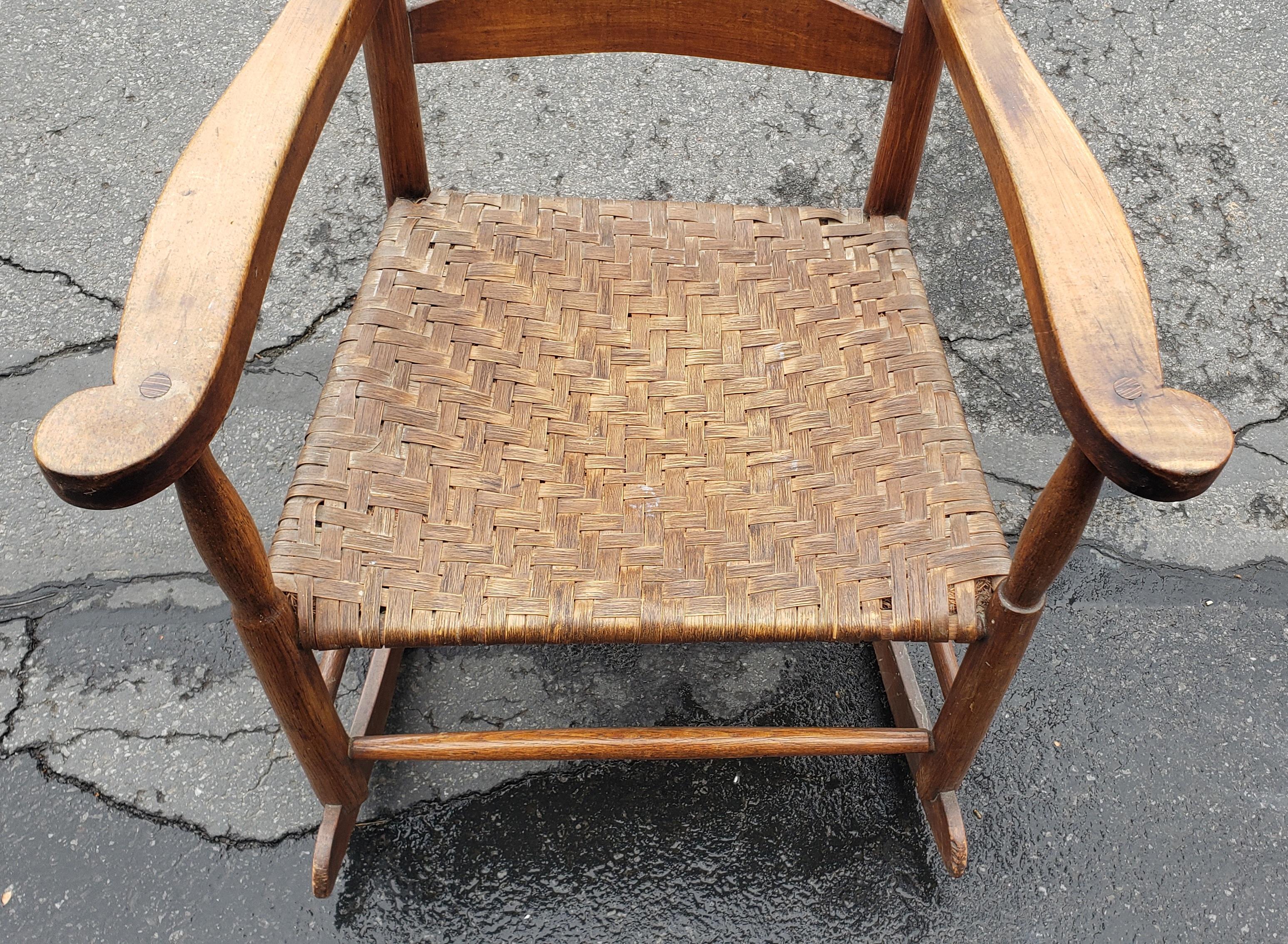 Early American Walnut Ladder Back Rocking Chair w/ Double Sided Split Reed Seat For Sale 1