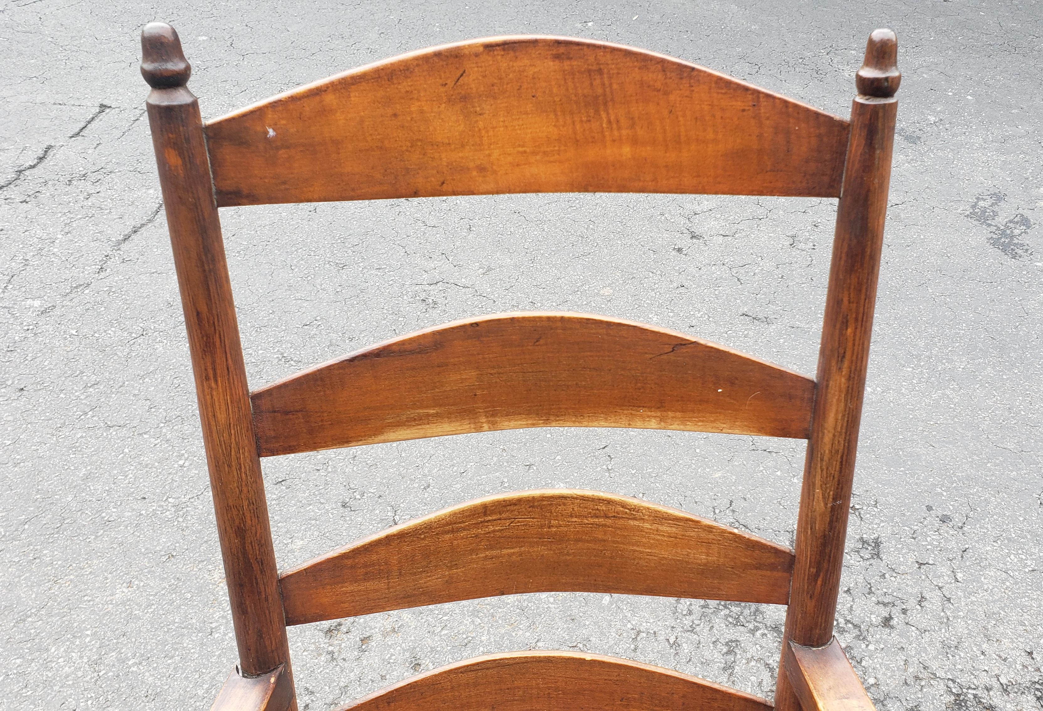 Early American Walnut Ladder Back Rocking Chair w/ Double Sided Split Reed Seat For Sale 2