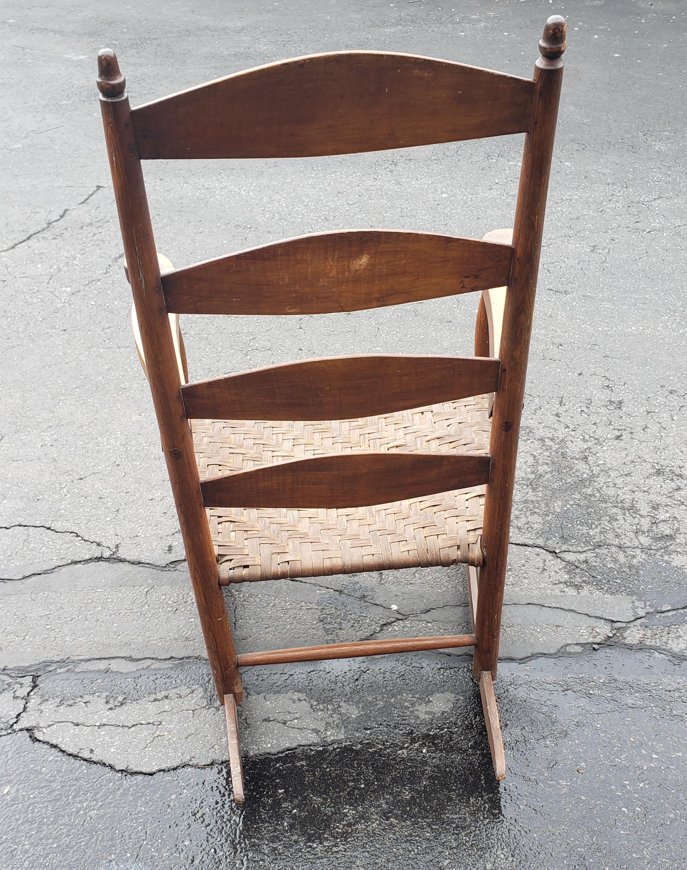 Early American Walnut Ladder Back Rocking Chair w/ Double Sided Split Reed Seat For Sale 3