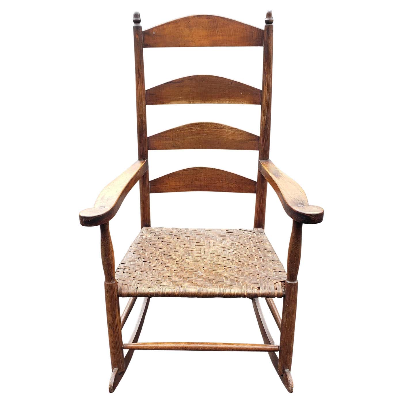 Split Oak Rocking Chair Early American Walnut Ladder Back Rocking Chair w/ Double Sided Split ...