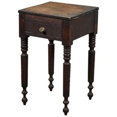 Early American Walnut Side Table with Drawer and Turned Legs