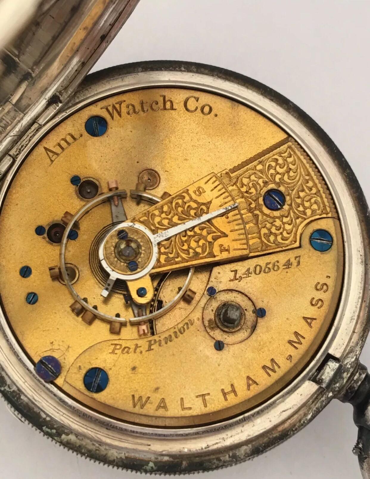 Early American Watch Co. Waltham Mass Silver Pocket Watch In Fair Condition In Carlisle, GB