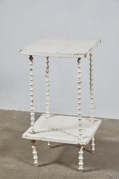 Early American White Painted Two-Tier Spool Table
