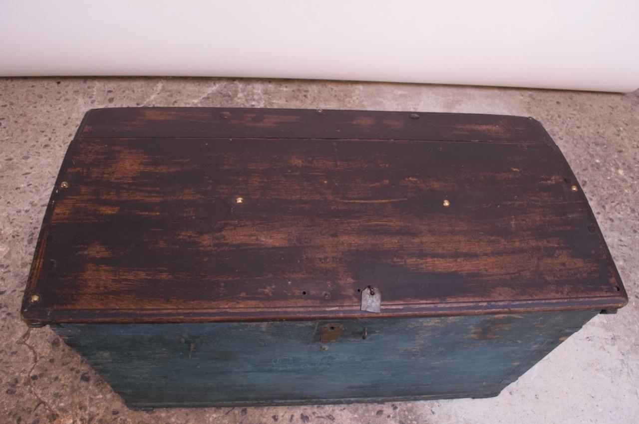 18th Century and Earlier Early Americana Painted Wood Monogrammed Trunk For Sale