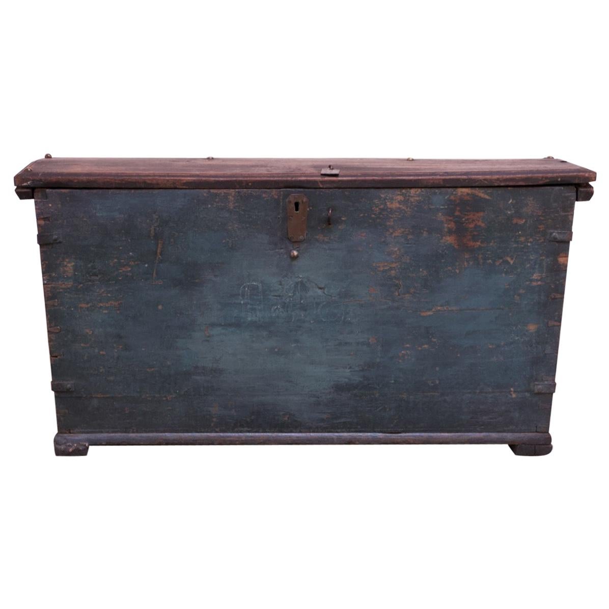 Early Americana Painted Wood Monogrammed Trunk For Sale