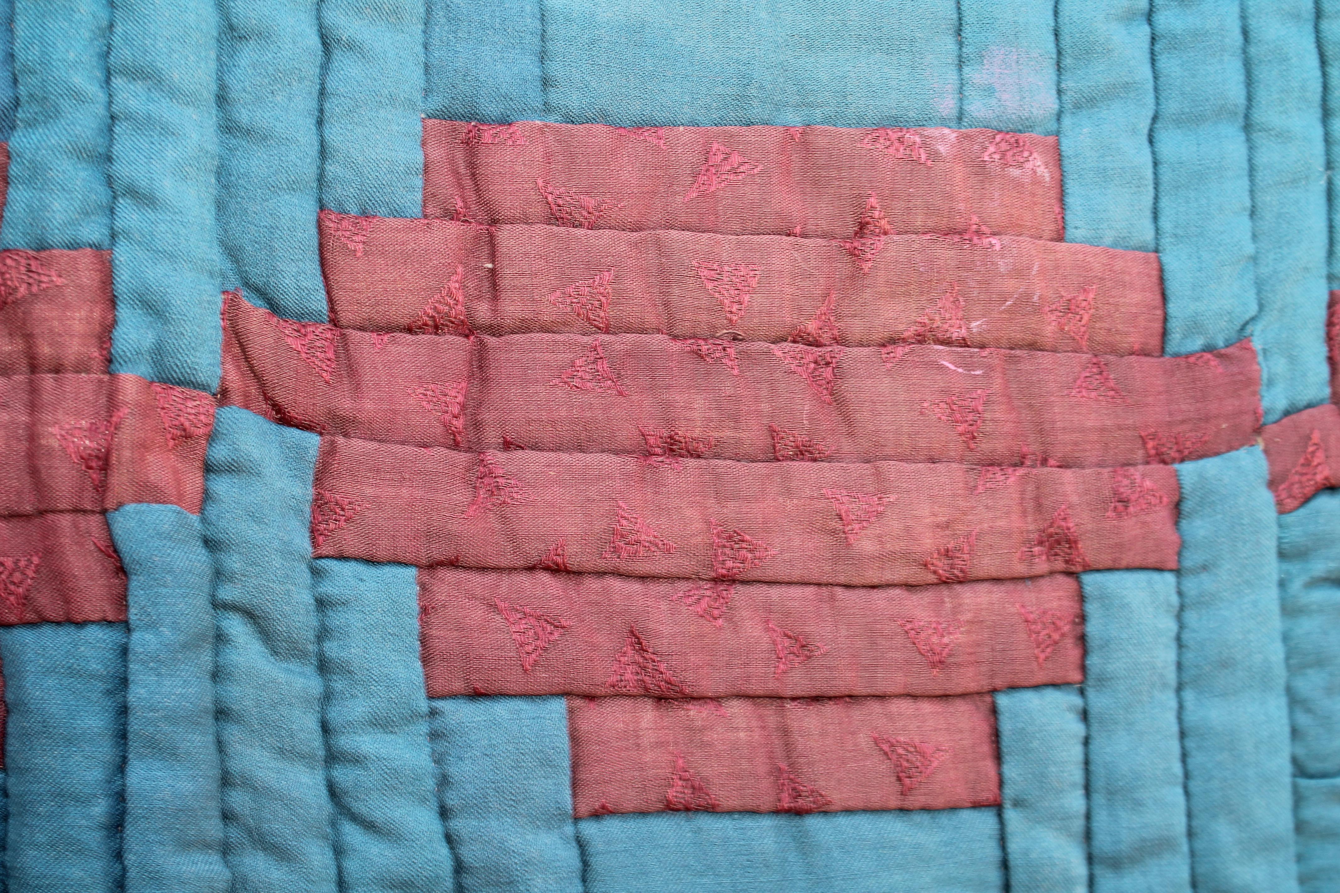 Early Amish Wool Log Cabin Quilt (amerikanisch) im Angebot