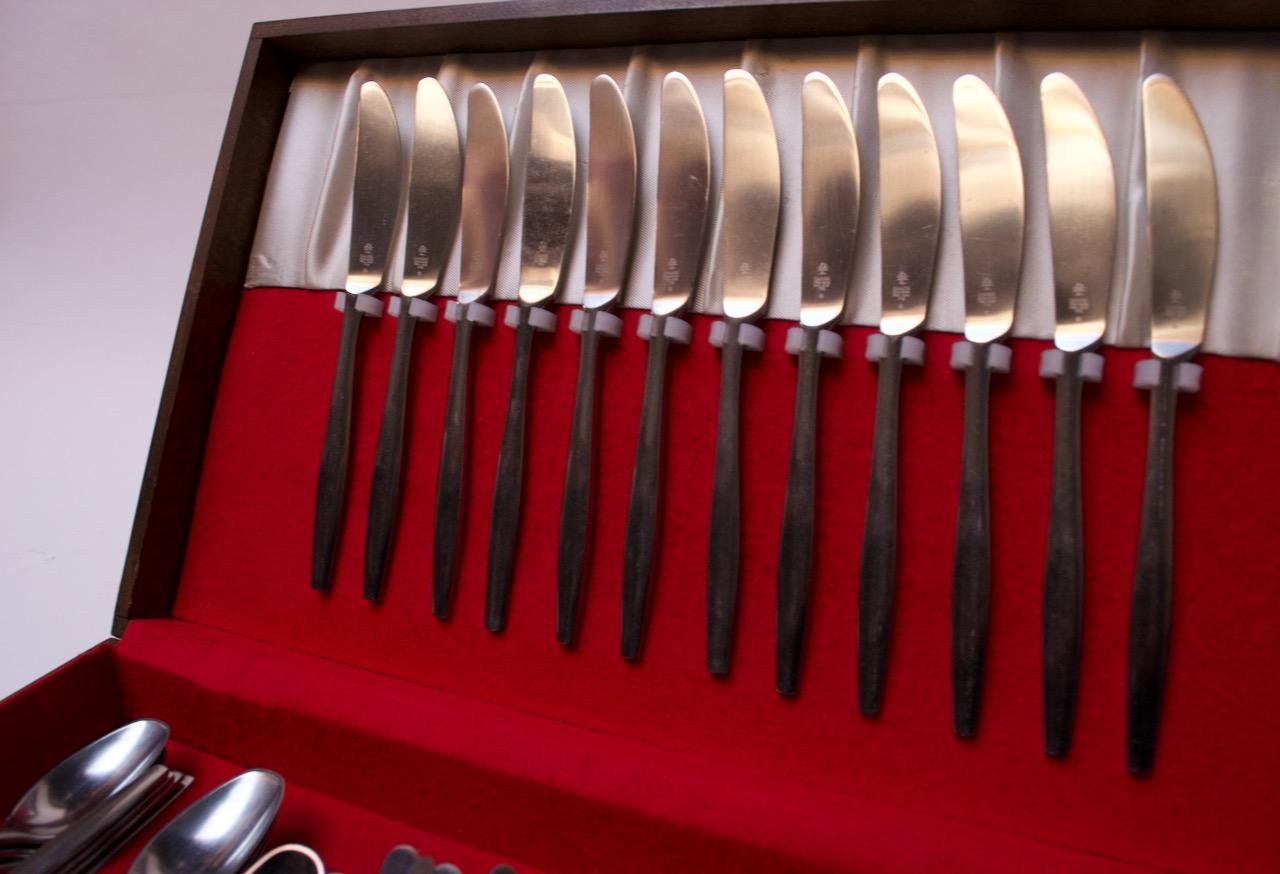 Mid-Century Modern Early and Complete Dansk Finland 72-Piece 'Variation V' Flatware with Box