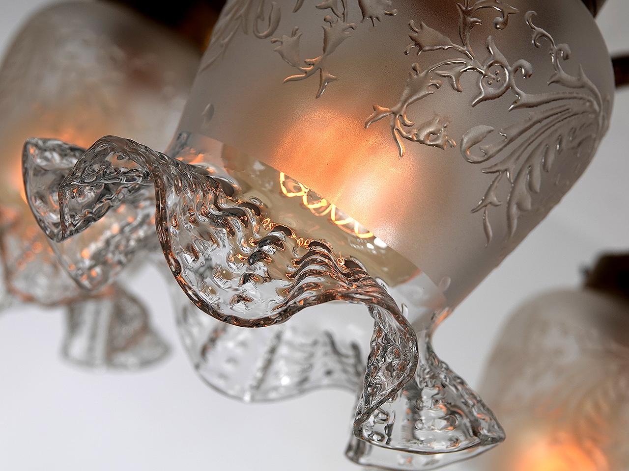 Early and Delicate Three Shade Flush Mounted Chandelier In Good Condition For Sale In Peekskill, NY