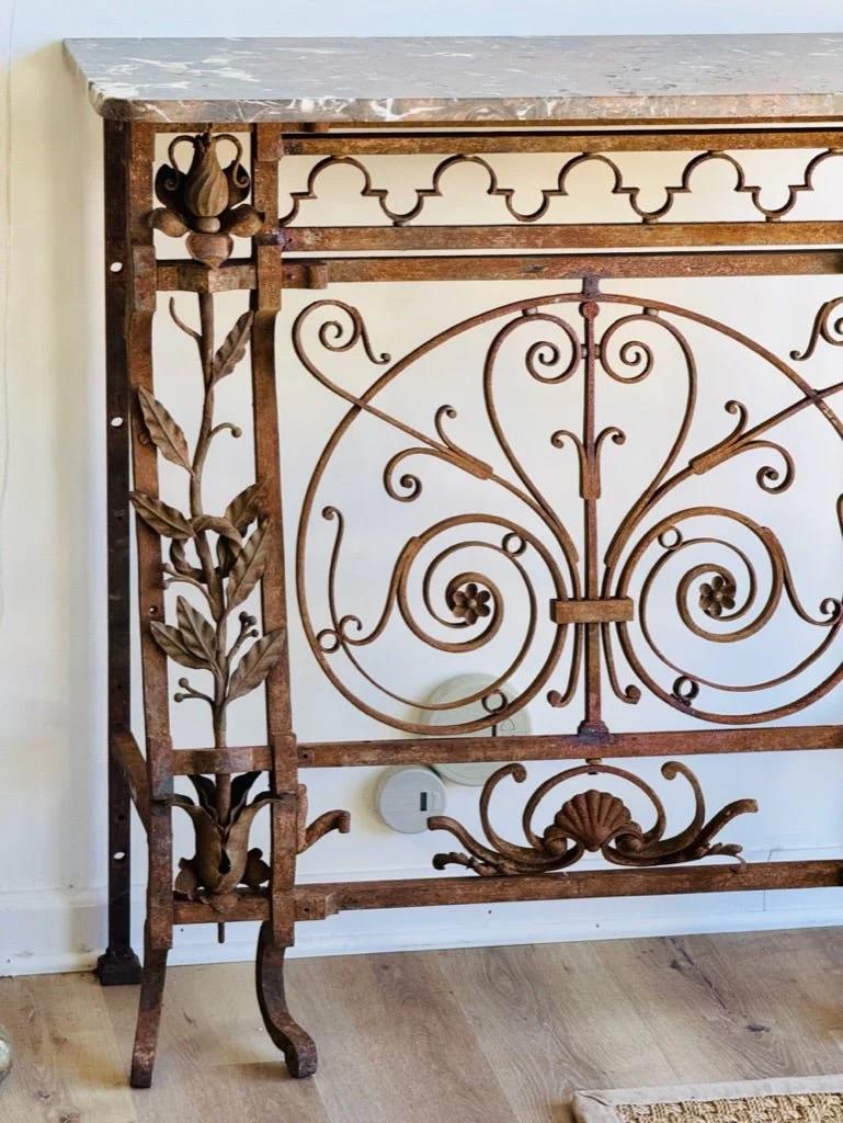 Early and finely wrought French Iron console, 19th C In Good Condition For Sale In Charlottesville, VA