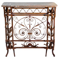 Antique Early and finely wrought French Iron console, 19th C