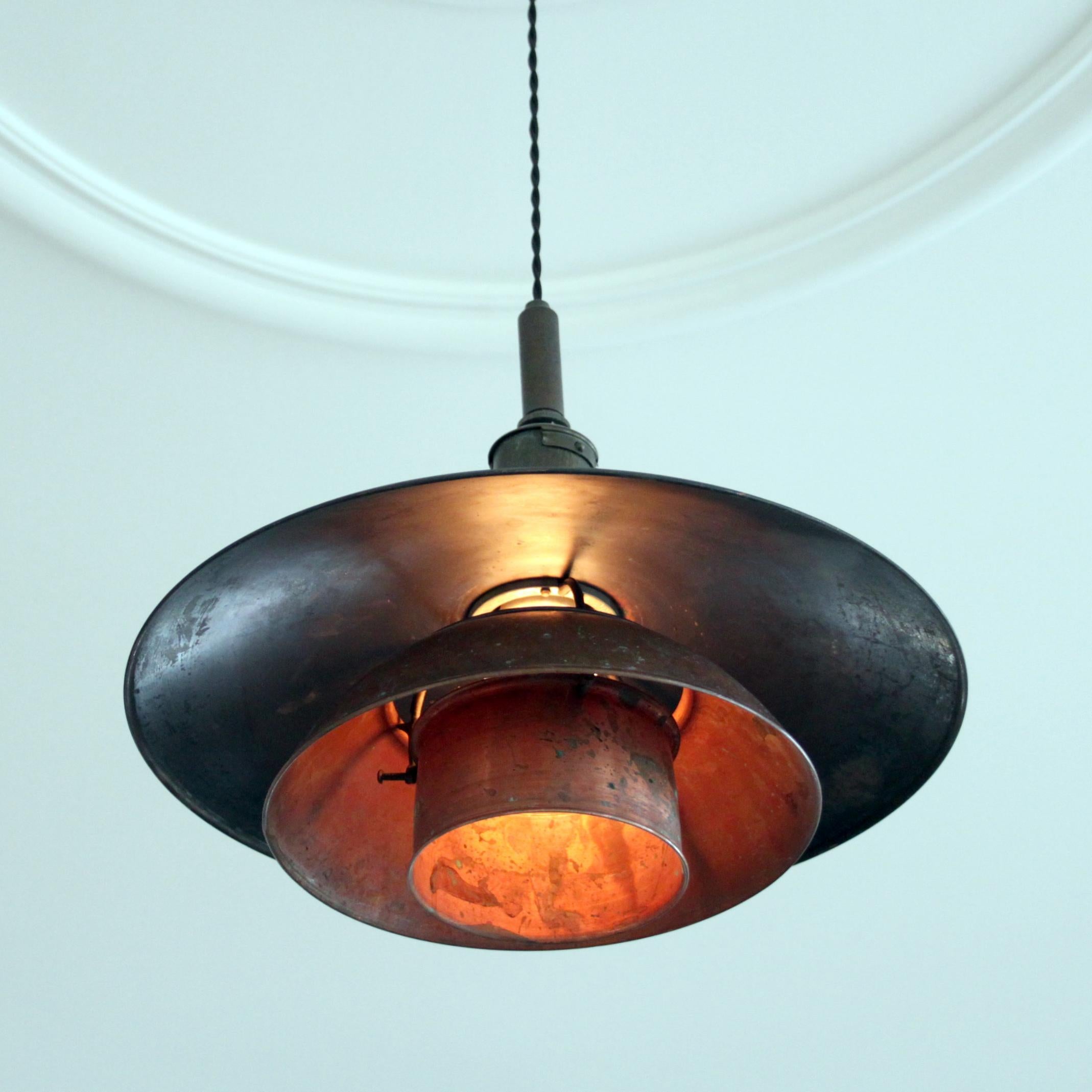 20th Century Early and Large Poul Henningsen Pendant 4/4 Pat, Appl, Copper, Denmark, 1928