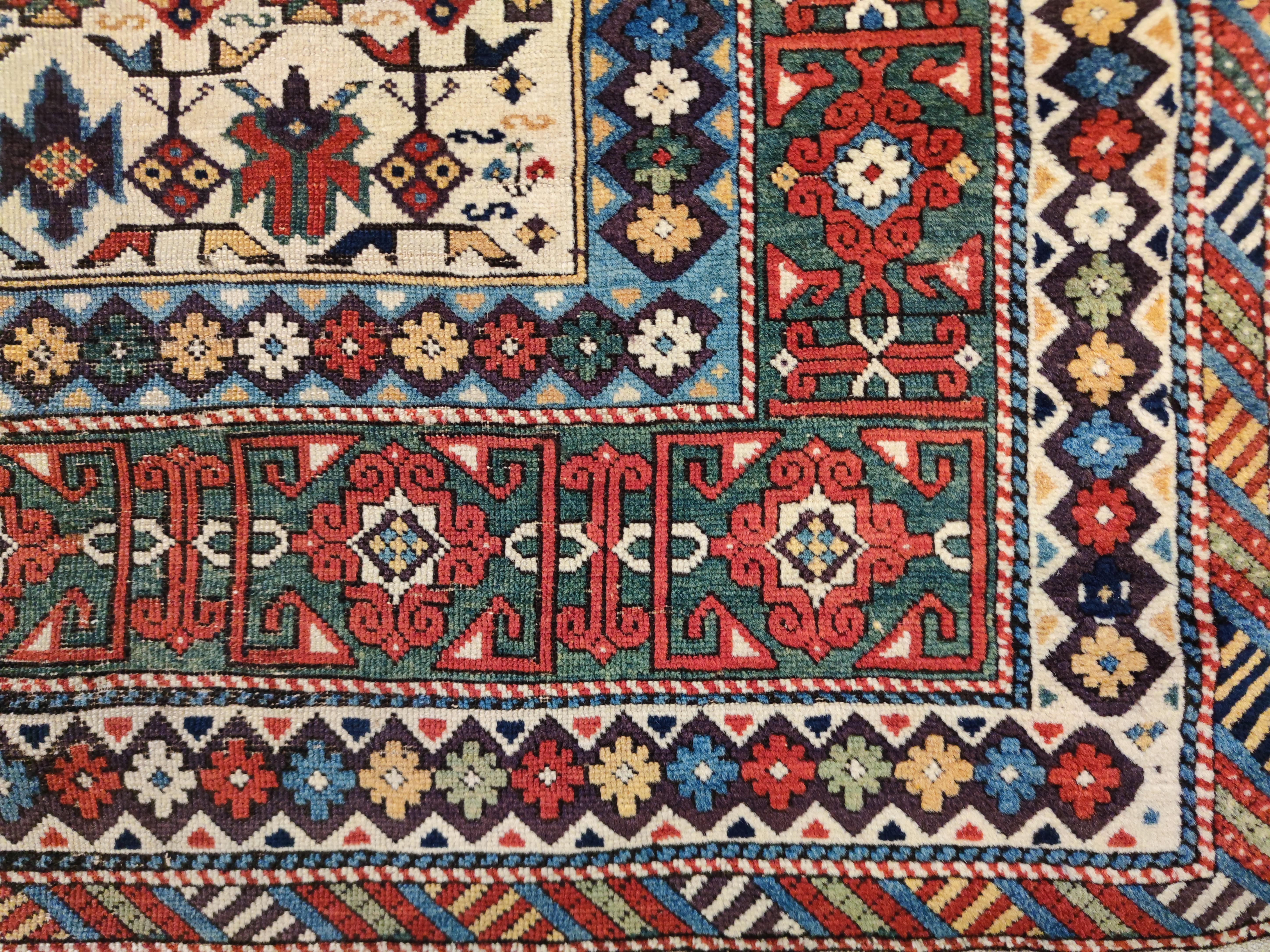 Early and Rare Antique White Ground Kuba Chi-Chi Caucasian Rug 1