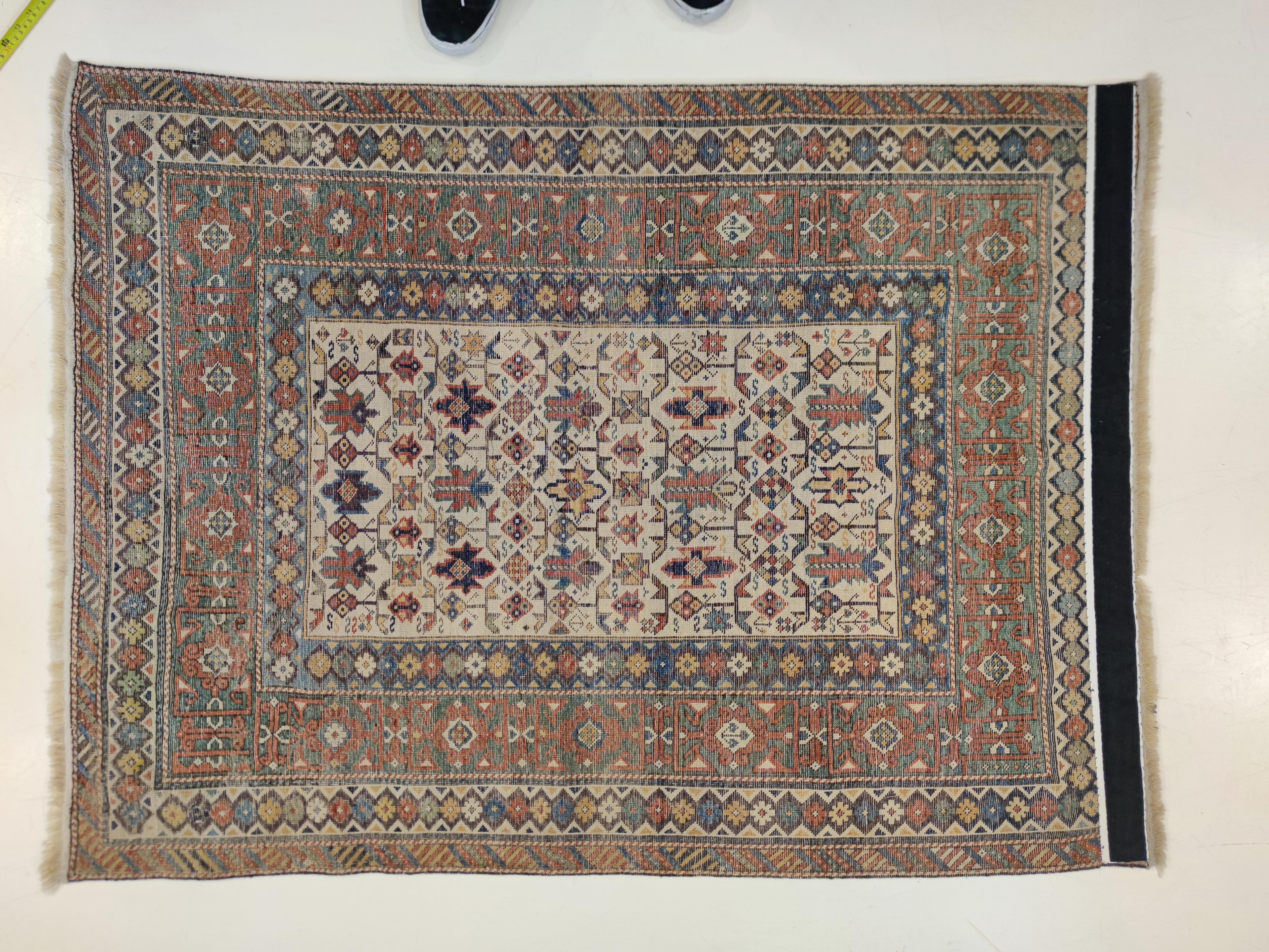 Early and Rare Antique White Ground Kuba Chi-Chi Caucasian Rug 2
