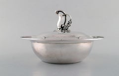 Early and Rare Art Nouveau Georg Jensen Lidded Bowl in Hammered Silver