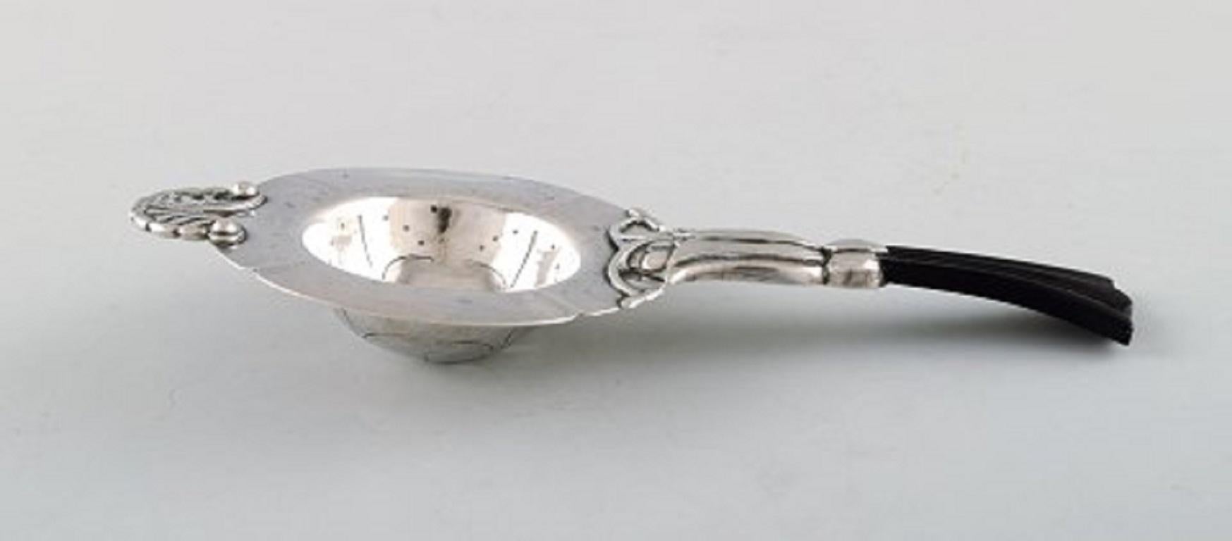 Early and Rare Art Nouveau Georg Jensen Tea Strainer in Silver with Ebony Handle 1
