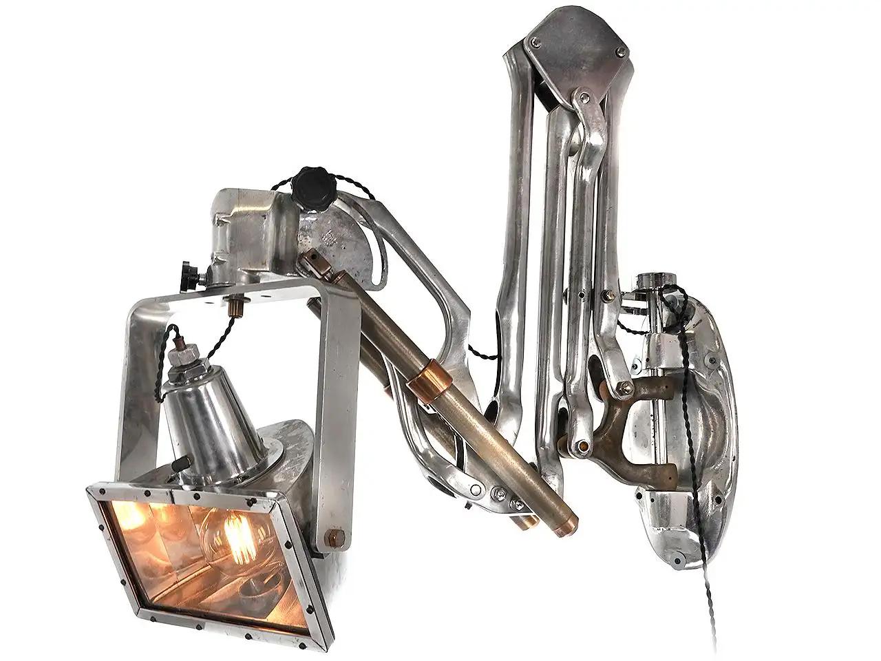 American Early and Rare Heavy Duty Articulating Arm Wall Lamp For Sale