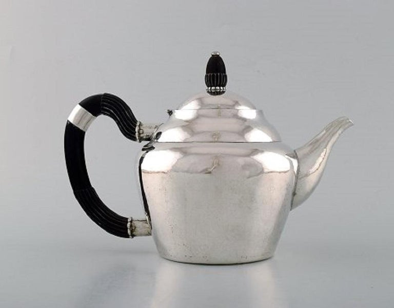 Early and Rare Jensen Teapot in Hammered Silver with Handle in