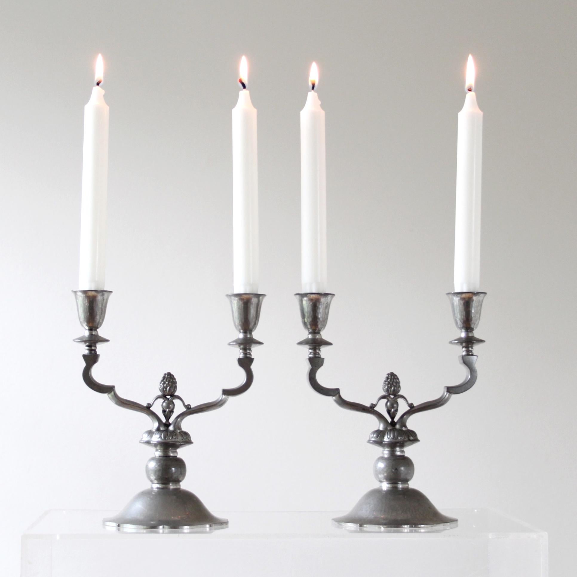 Scandinavian Modern Early and Rare Pair of Candelabras, Just Andersen, Denmark 1930 For Sale